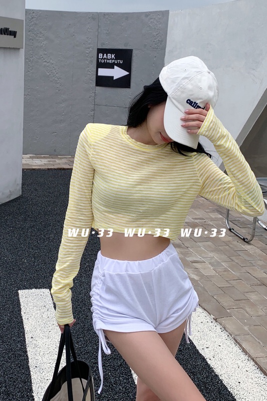 [wu.33] stripe comfortable Korean loose sun shirt 22378\wtt