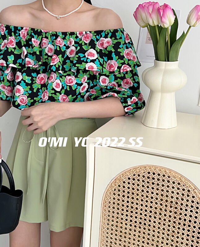 [O MI] pure desire for style, lady's oil painting feeling, two wearing floral blouses 8327\hbx