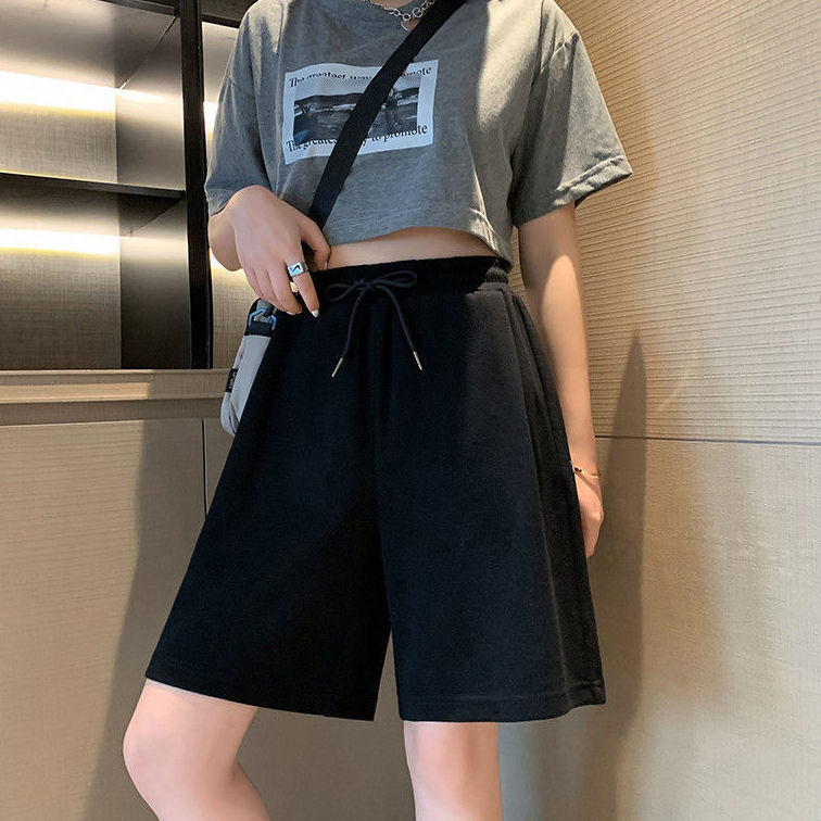 Summer high waist thin Capri Pants female student Korean version trend loose wear casual sports wide leg shorts