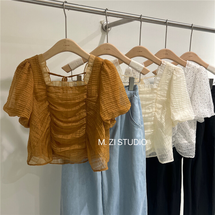 [m.zi studio] fashionable and fresh Square Neck Shirt 5913\hbx
