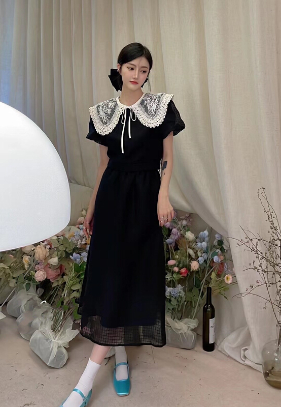 [JH] small fragrance style short sleeve top + slim skirt suit (with cape) (suit only) 41984\pcz