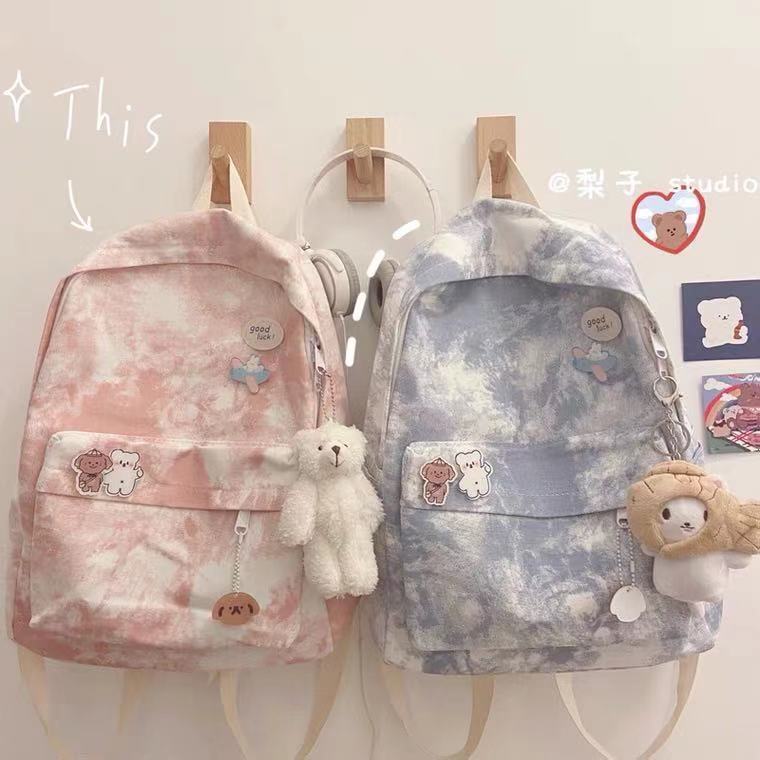 Schoolbag female Korean university student Sen Department versatile Vintage tie dyed Canvas Backpack ins Japanese Junior High School Backpack