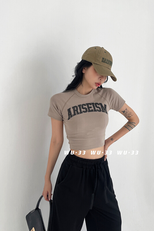 [wu.33] fashion round neck lettered short sleeve T-shirt ys1-22366\wtt
