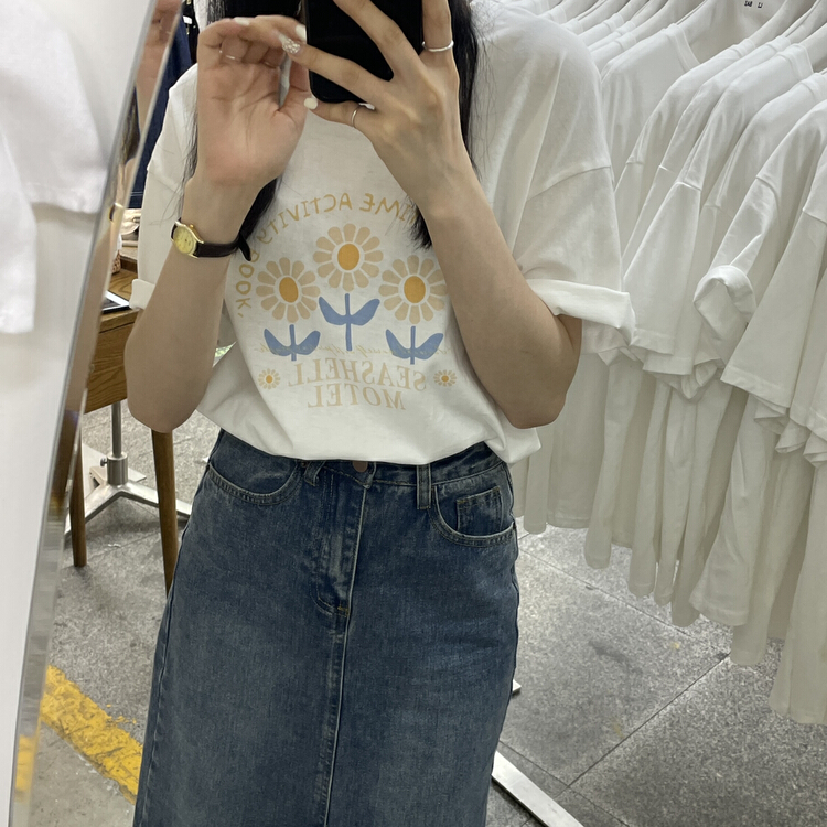 [Li Bai] chic simple casual round neck letter printed short sleeve T-shirt 2618-3\ll