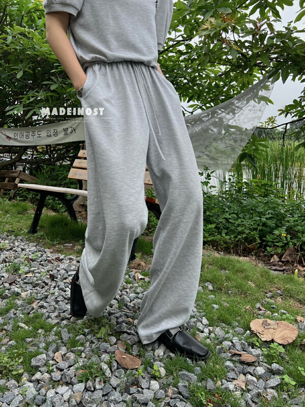 [OSHA madeinost] texture knitted casual wide leg pants casual pants (with waist rope) 86377