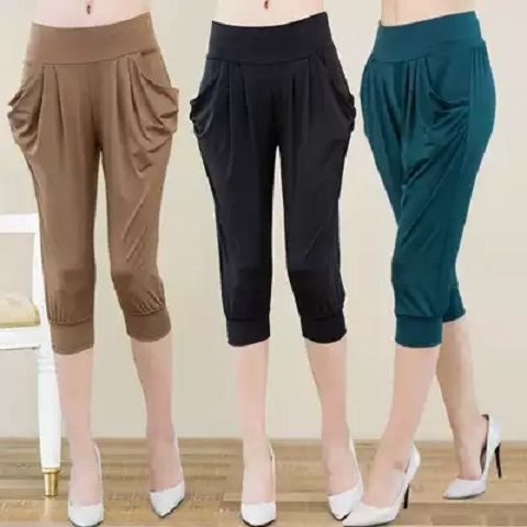 [1-2 pack] 7-point ice silk thin style thin Harlan pants women's summer large size 7-point pants fat mm Shorts Medium pants