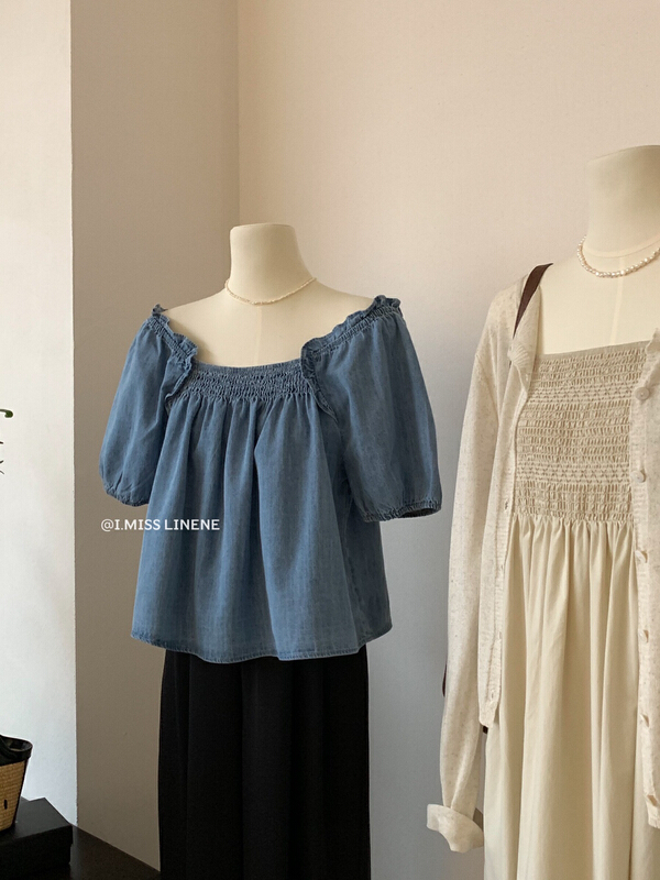 [Imiss] Vintage washed square neck denim shirt cx8071\lsw