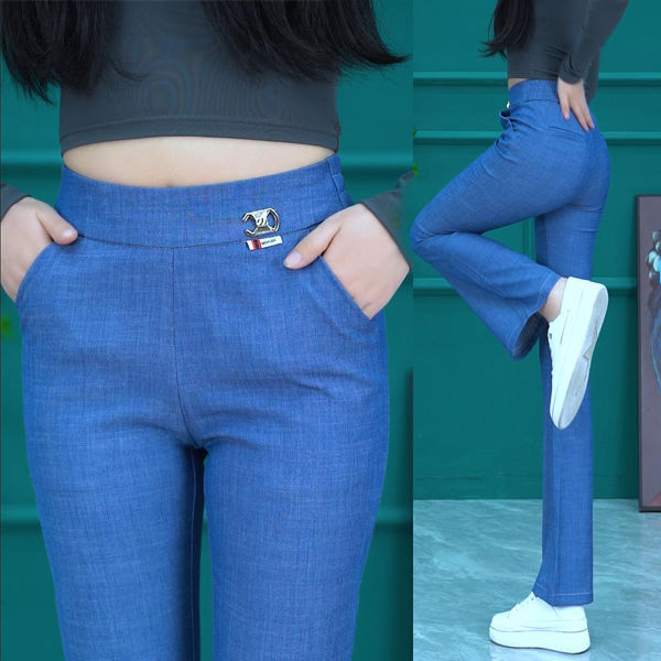 Tencel jeans women's summer thin 2022 new elastic waist ice silk sag micro flare pants casual flare pants