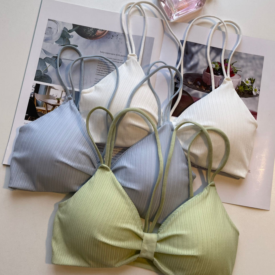 New underwear in summer for girls, students, breathable, soft, breast wrapping, women, no steel ring, chest showing, small Japanese meibeiwen bra