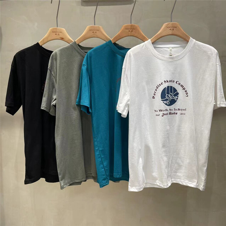 [fabric] letter printed loose short sleeve T-shirt 592108\l
