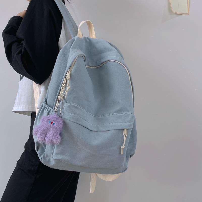 Canvas schoolbag female summer college student simple and versatile ins Japanese Korean version high school Harajuku Feng Junior High School Student Backpack