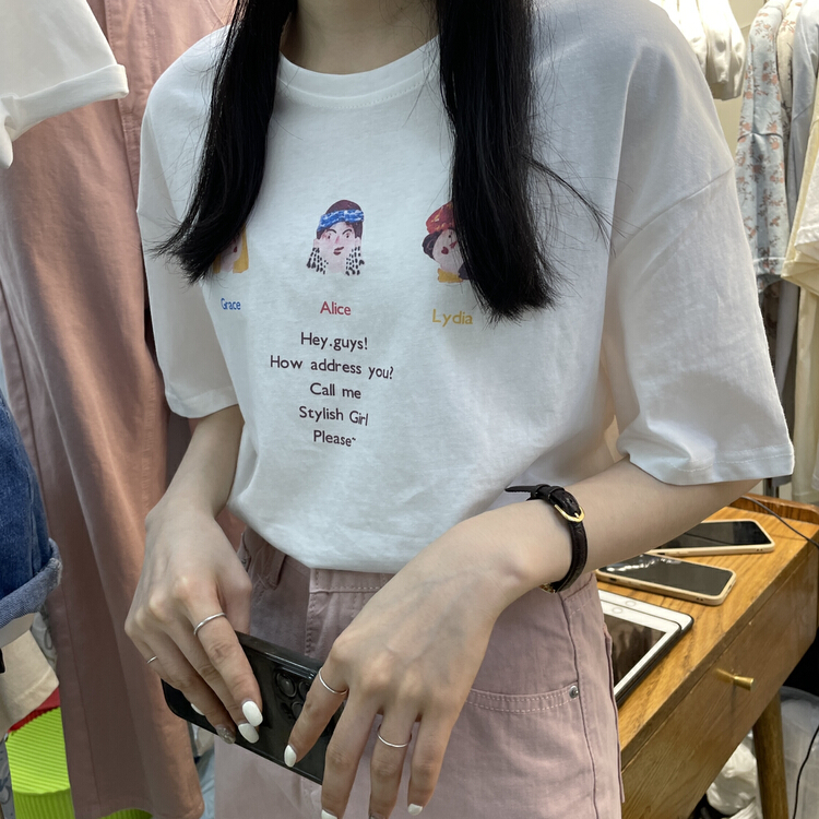 [Li Bai] minority thin loose letter short sleeve T-shirt 2613-6\ll