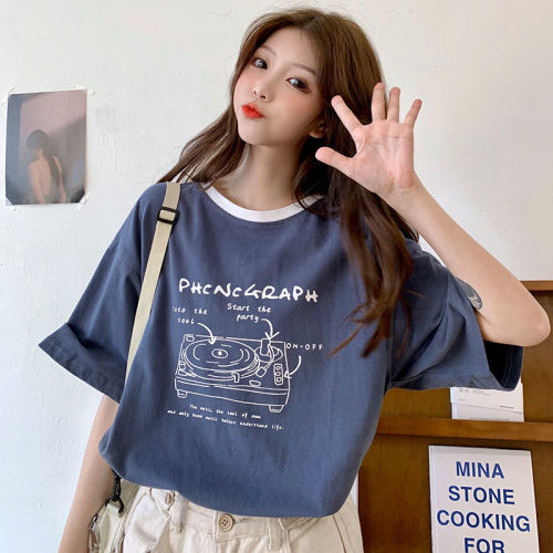 Japanese ins girls' Cotton Short Sleeve White T-Shirt women's loose college style versatile 2022 summer new Korean top