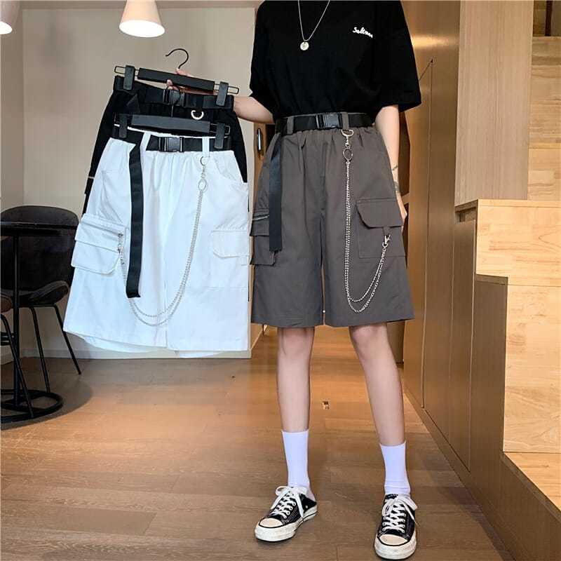 Summer new Korean ins loose and versatile Work Shorts women's slim high waist straight tube casual pants