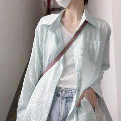 Green sunscreen shirt women's spring and summer 2022 new Korean gentle design sense of minority thin coat Long Sleeve sunscreen