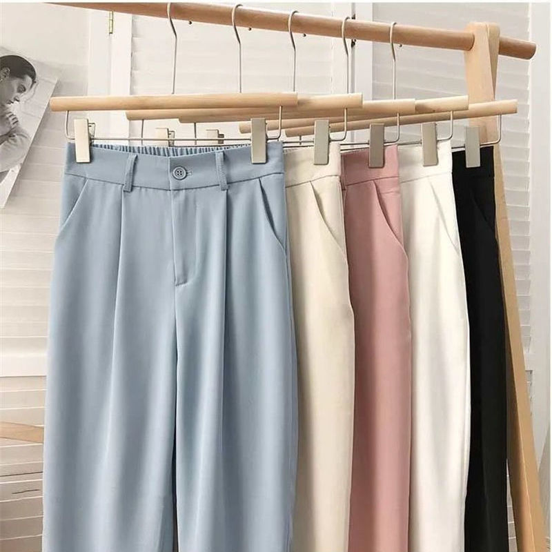 Popular high-grade foreign trade suit pants women's spring and autumn style straight tube high waist slim fashion professional work nine point pipe pants