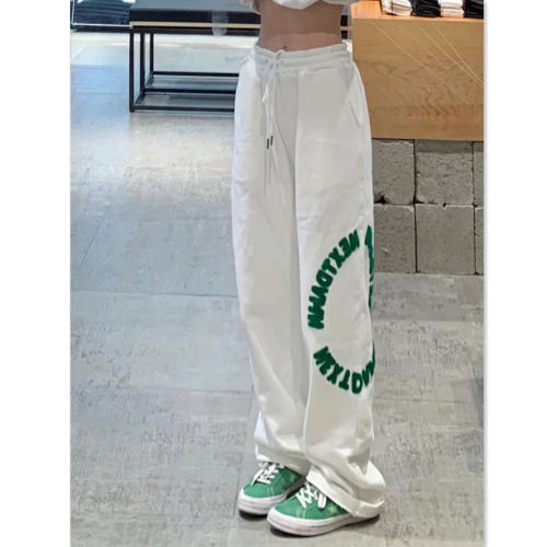 American letter printed pants women's Harajuku style wide leg pants autumn and winter new slim straight tube loose casual pants trend