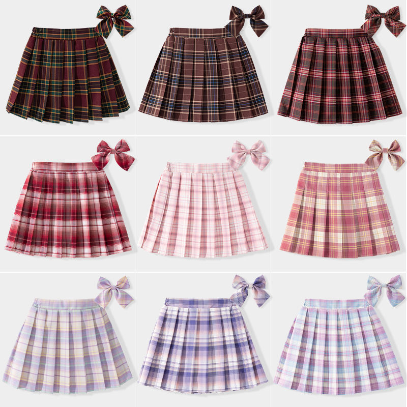 Girls' pleated skirt spring children's half skirt plaid skirt college JK skirt big children's short skirt spring new skirt