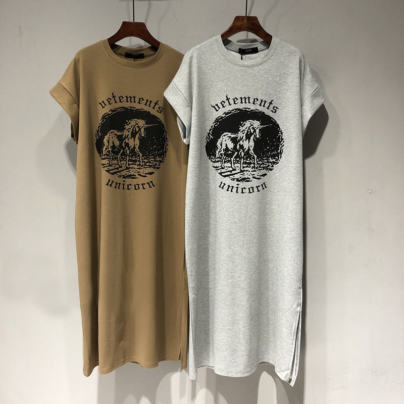 Ins style large dress women's Korea dongdamen summer new loose split long print short sleeve T-shirt skirt