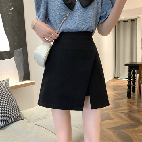 Real auction real price package hip skirt women's split high waist slim irregular A-line skirt black skirt