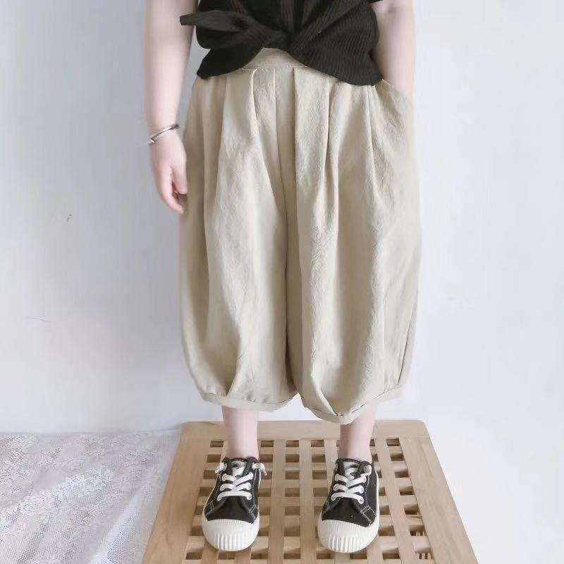 Cotton girls' Harlan pants loose summer Korean Capris baby children's sports leisure fashion wide leg pants