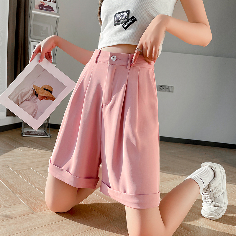 Summer 2022 Suit Shorts women's summer high waist thin loose fashion Capris pink small hot pants