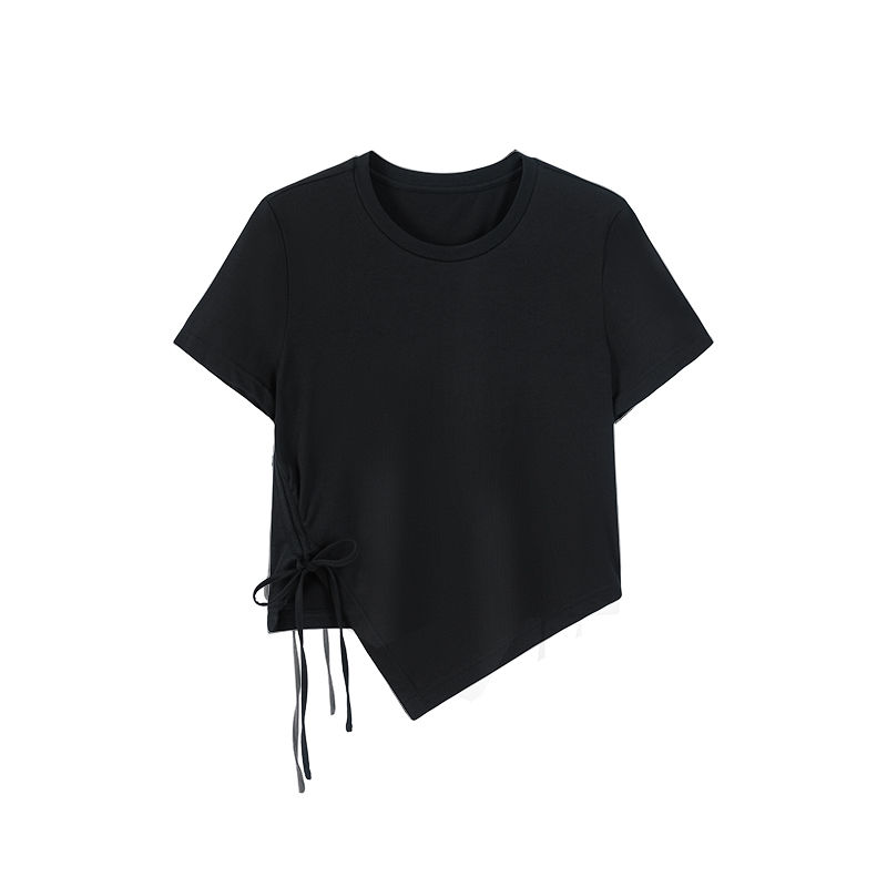 Versatile T-shirt ~ irregular hem short top slim fitting short sleeve large fat shirt