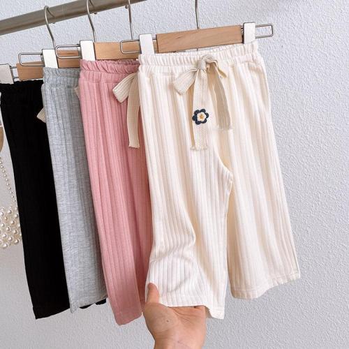 Korean girls' wide leg pants summer style loose casual baby trembling pants children's anti mosquito Pants Grey cropped pants