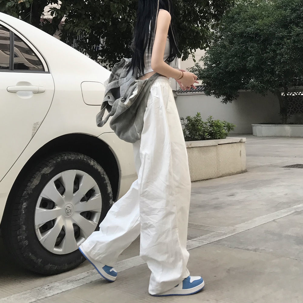 White casual wide leg pants women's Japanese and Korean ins hip hop trend student loose thin high waist pants