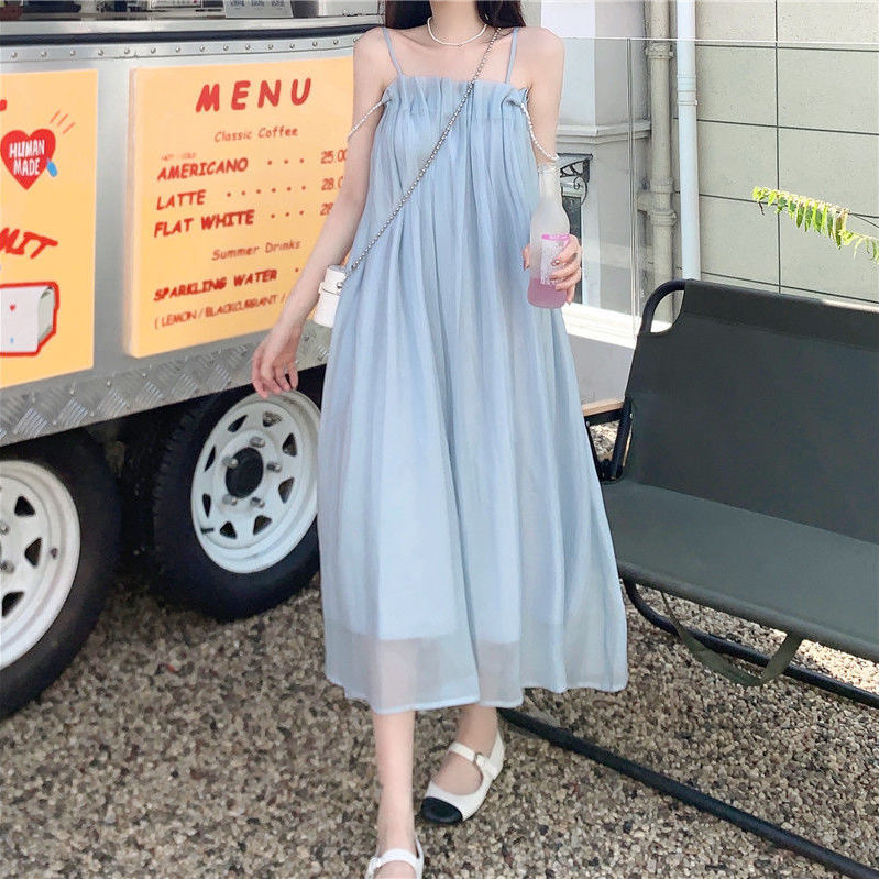 Maternity suspender dress texture senior summer fairy long skirt thin sunscreen cardigan top two piece suit