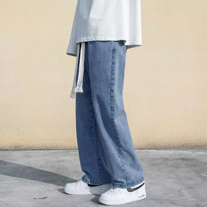 Vibe style new summer elastic waist large drawstring Wide Leg Jeans ins national Dynasty versatile loose small jeans