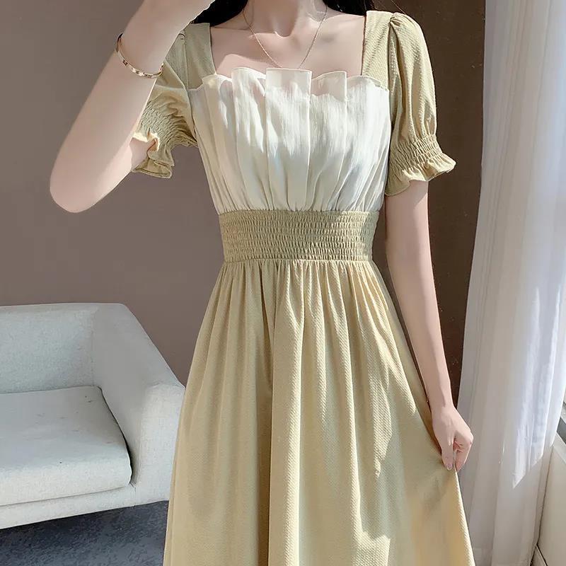 2022 summer new skirt summer female French design sense of minority gentle long style temperament slim dress at waist