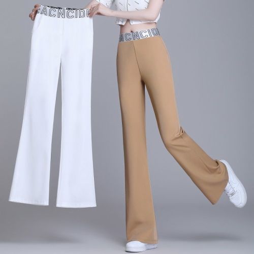 Ice silk micro flared pants women's  summer new high waist nine point slim fit women's white pants