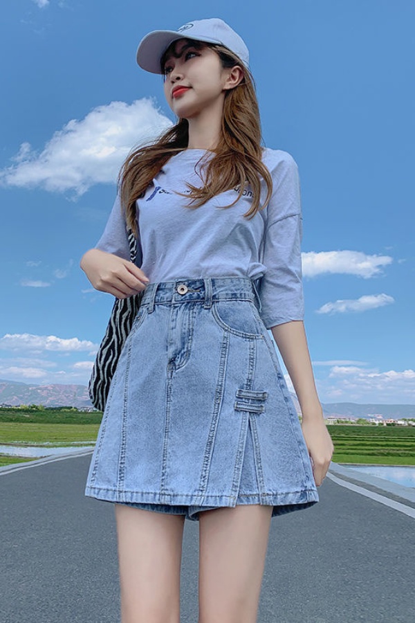 High waist Denim Short Skirt women's skirt pants summer thin 2022 new slim split A-line Hip Wrap Skirt