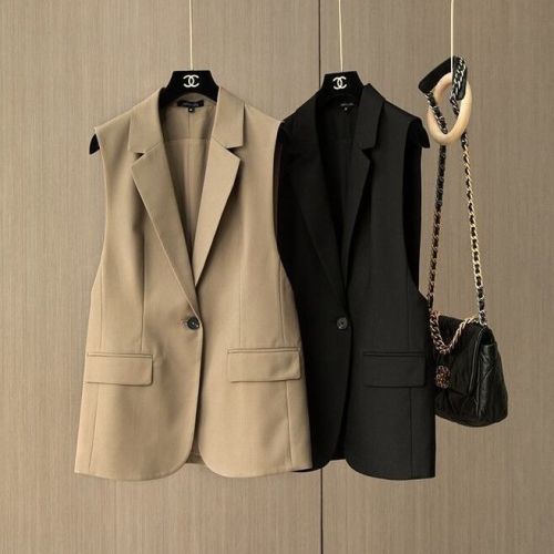  new fashion, simple temperament, capable and stylish Korean version, versatile black suit, waistcoat, women's autumn fashion