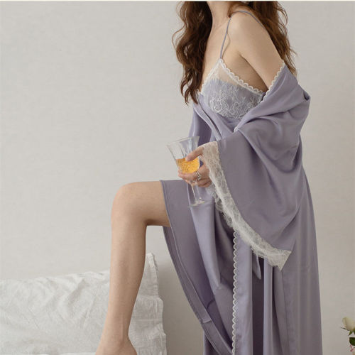 Princess Fairy Nightgown foreign style retro French silk satin high end suspender extended nightdress Nightgown two piece suit