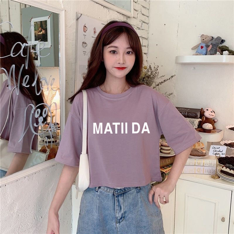 2022 summer thin loose casual open navel top Korean short sleeve short letter printed round neck T-shirt women