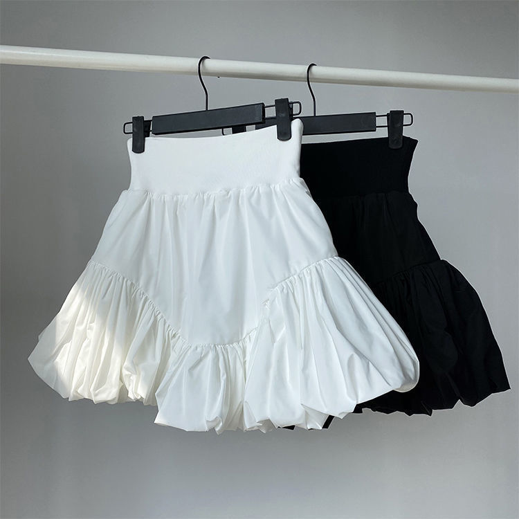 Irregular pleated fluffy skirt women's spring 2022 new minority white high waist thin flower bud skirt short skirt