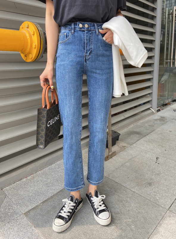 Original price 66.55! Early spring 2021! [en Xi'er] popular high elastic double button small straight jeans eb663\l