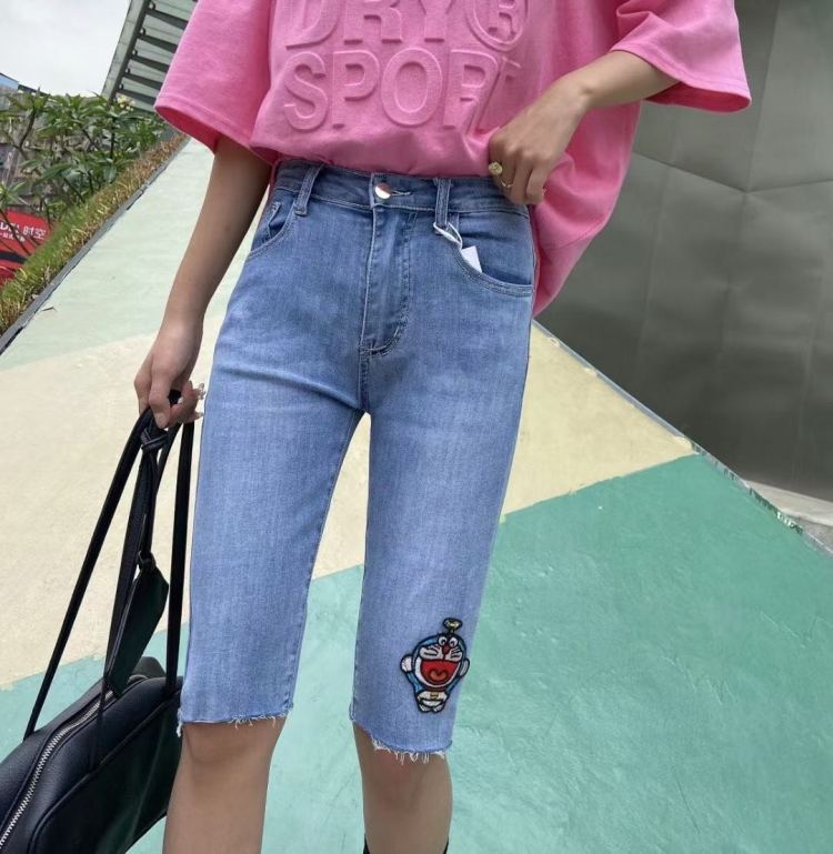 New in early summer! [K2] Doraemon embroidered high elastic slim pants denim shorts k6113\cl
