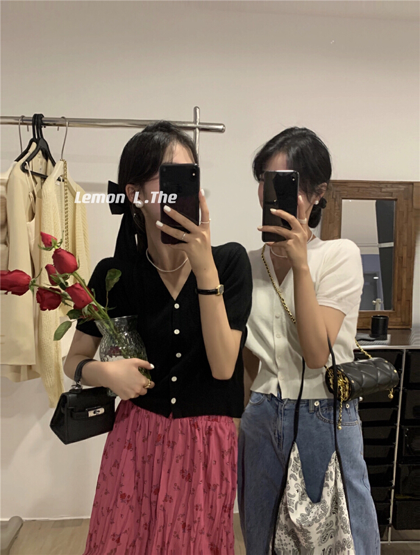 [lemon green tea] Korean fashion simple short sleeve knitted cardigan 00-200\hjy