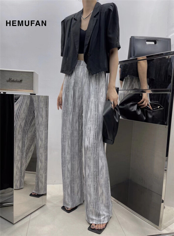 [hemufan hemufan] elastic waist tie dyed fine grain wide leg casual pants 3659\l