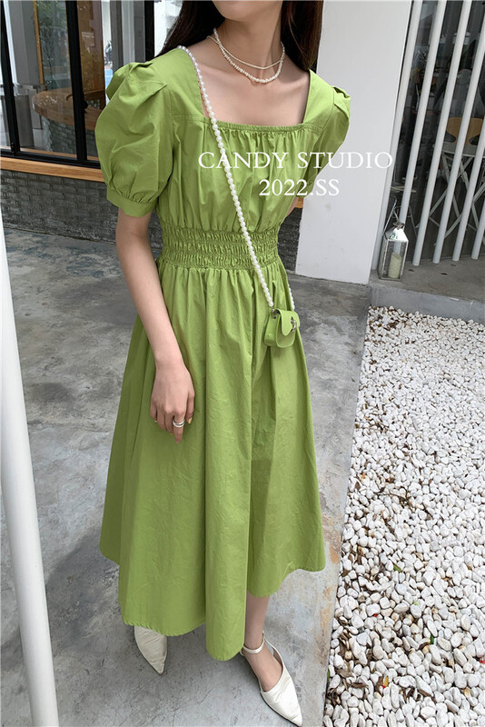 In early summer! [candy] temperament square collar waist thin dress (with bag) y7351\zjy