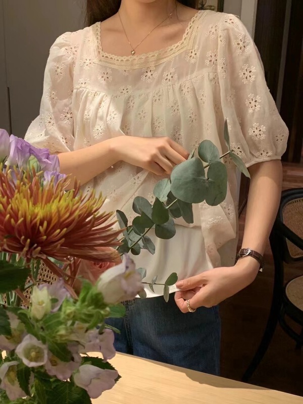 [o.lucky] age reduced small fresh Embroidery Shirt 1816\hbx