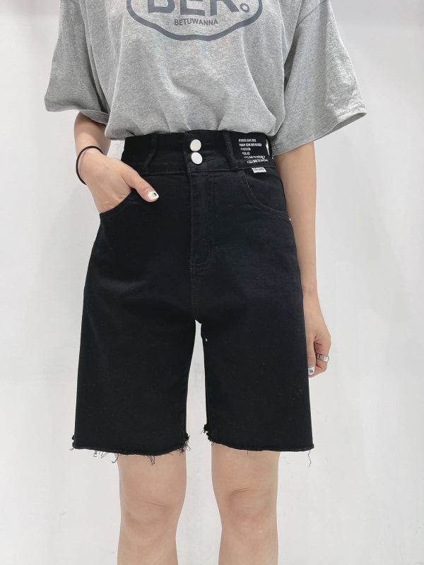 [en Xi'er] Korean version high waist double button denim elastic pants denim shorts eth990\l