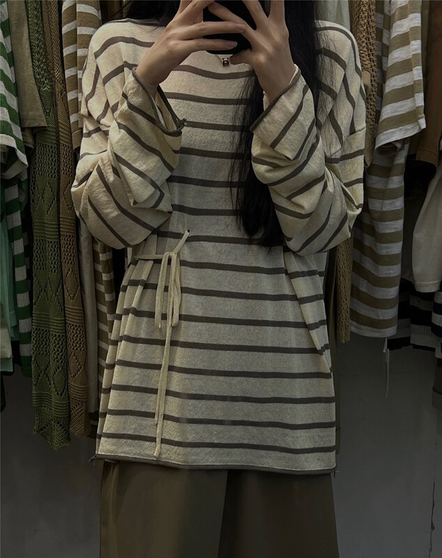 [h-xl] stripe casual comfortable long sleeve T-shirt m3058\ll