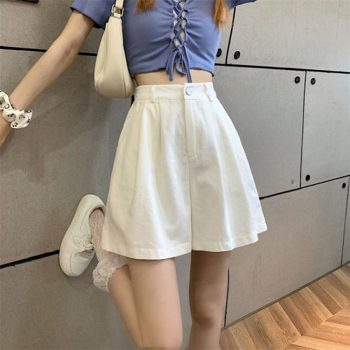 Thin outer wear wide leg shorts summer Korean version  new high waist thin white work casual pants women ins