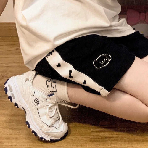 2022 summer new Japanese cute print high waist slim loose sports casual shorts women's black Capris