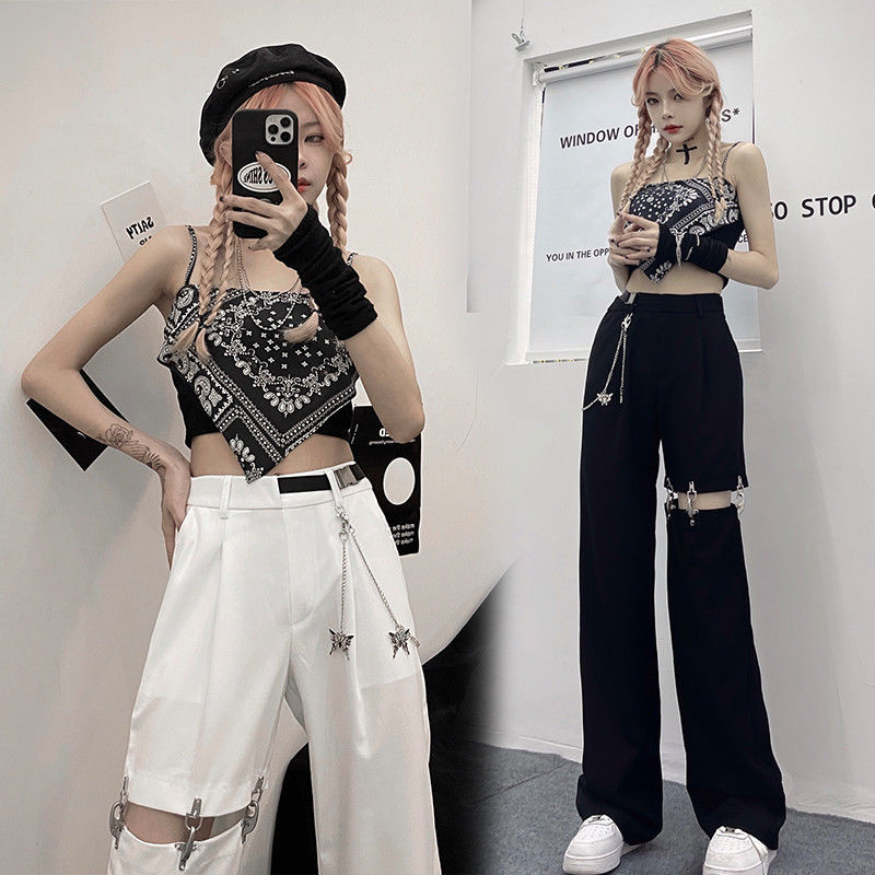 Yamamoto style dark Department handsome Street bombing thin wide leg casual pants women's summer ins trend design straight pants
