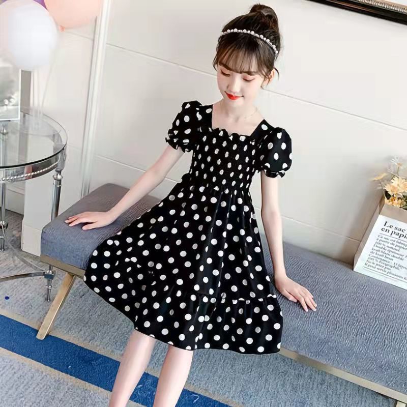 Summer girls' dress 2022 latest children's polka dot skirt primary school students' skirt children's middle and small children's princess skirt